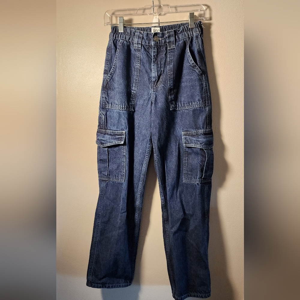 BDG Skate High Rise Dark Wash Elastic Waist Cargo Wide Leg Jeans | Size …